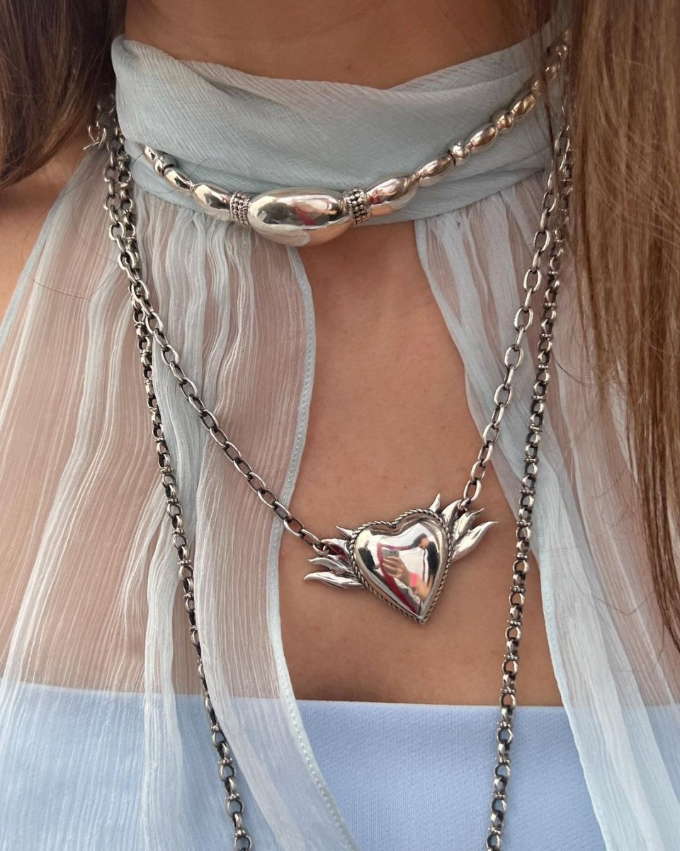 Chunky Chain Necklace “Flame Heart”