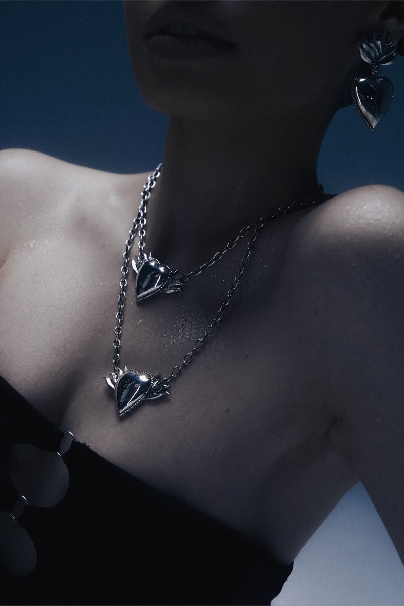 Chunky Chain Necklace “Flame Heart”