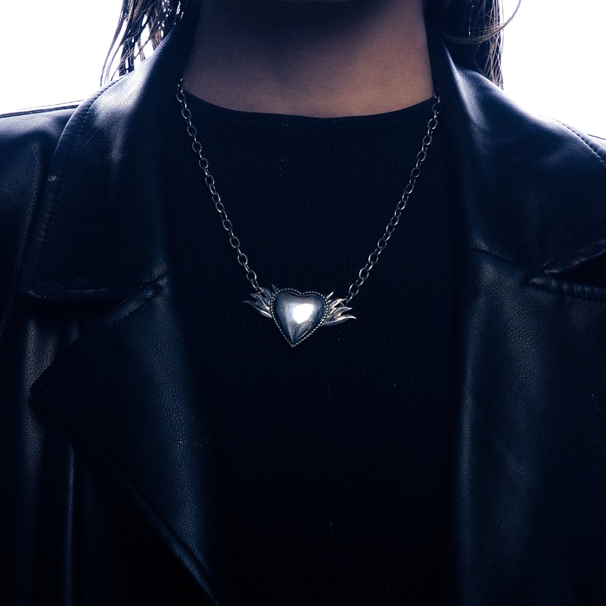 Chunky Chain Necklace “Flame Heart”