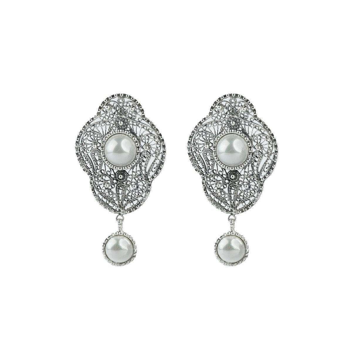 Large Silver Filigree Earrings Aruseh | Pregomesh
